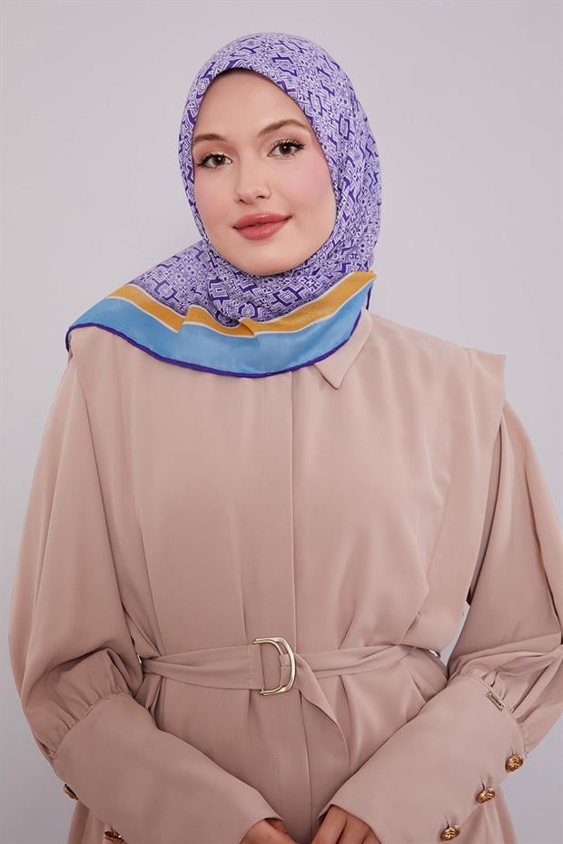 Mavi Puzzle Desen Soft Eşarp