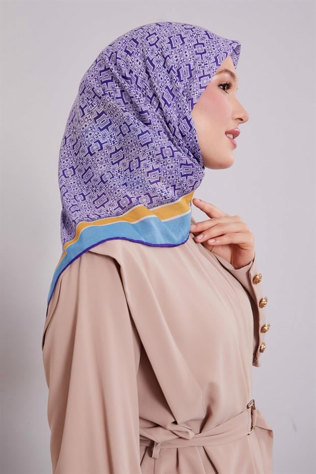 Mavi Puzzle Desen Soft Eşarp