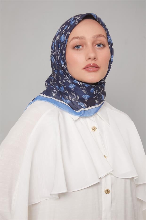 Mavi Sarmaşık Desen Soft Eşarp