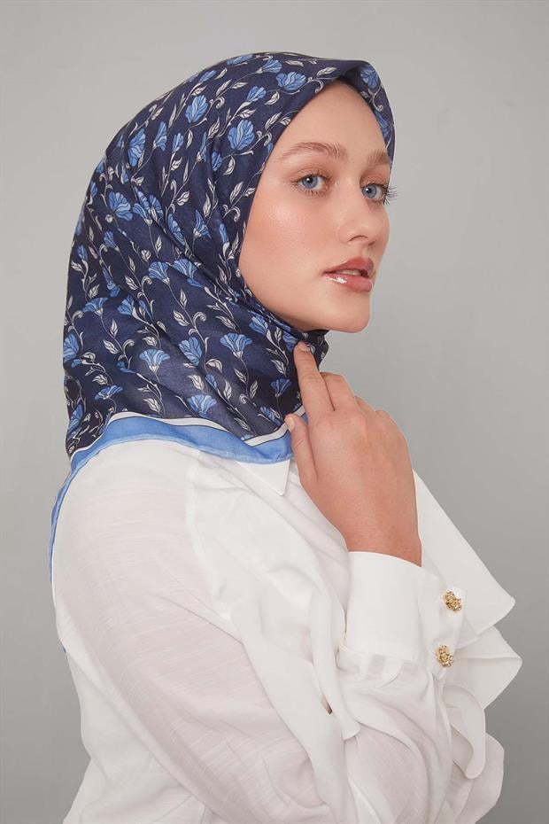 Mavi Sarmaşık Desen Soft Eşarp