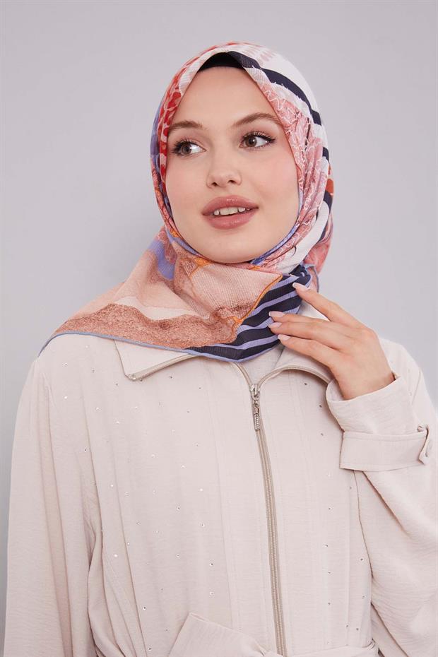 Mavi Şerit Desen Pamuk Eşarp