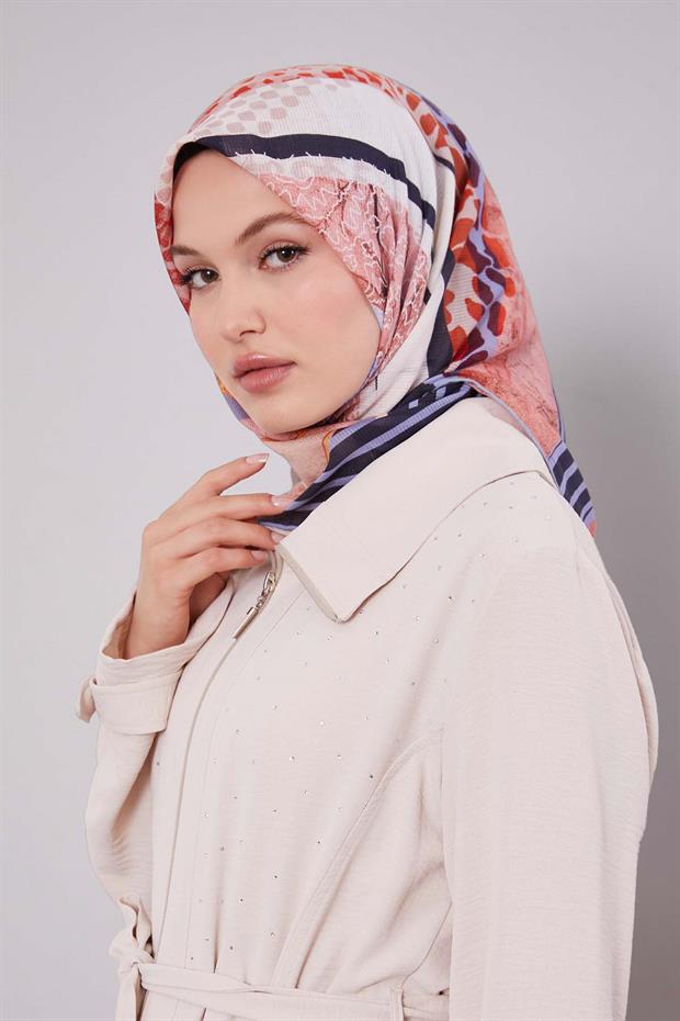 Mavi Şerit Desen Pamuk Eşarp