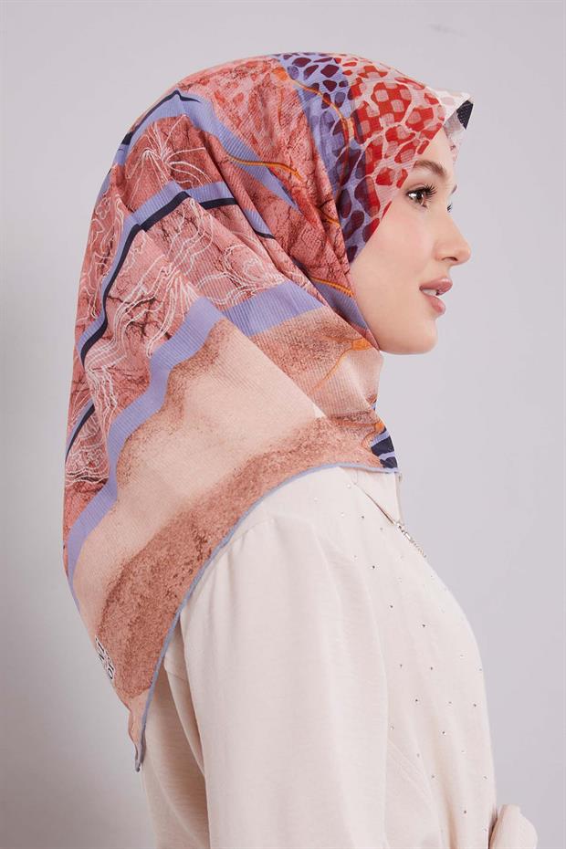 Mavi Şerit Desen Pamuk Eşarp