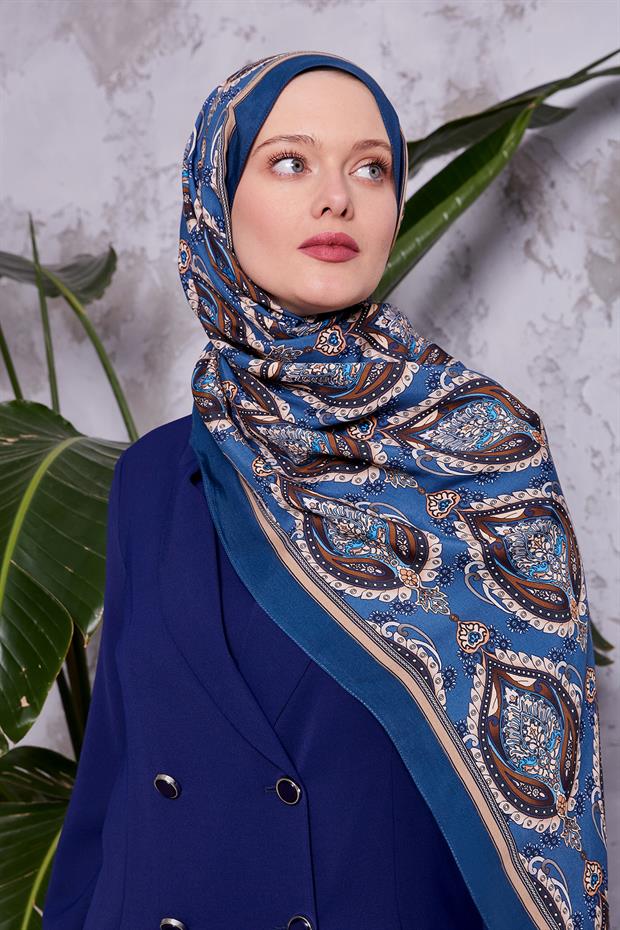 Mavi Soft Etnik Desen Royal Şal