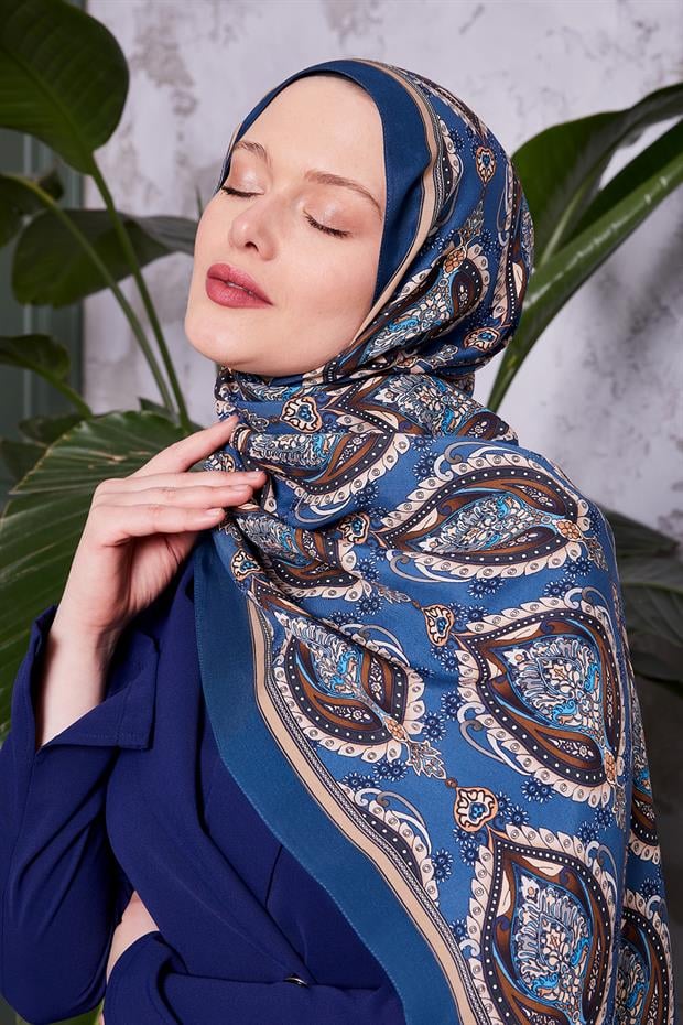 Mavi Soft Etnik Desen Royal Şal