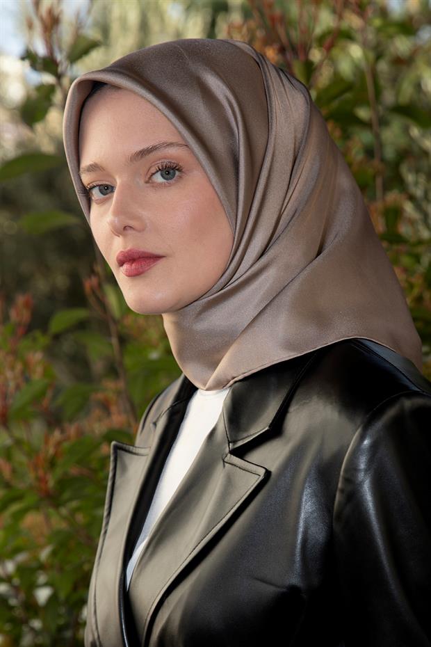 Mavi - Taş Çift Taraflı Twill İpek Eşarp