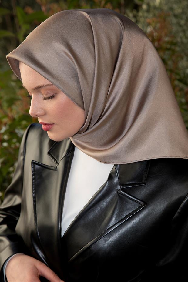 Mavi - Taş Çift Taraflı Twill İpek Eşarp