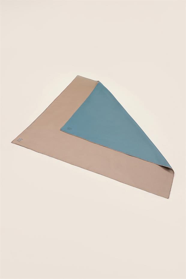 Mavi - Taş Çift Taraflı Twill İpek Eşarp