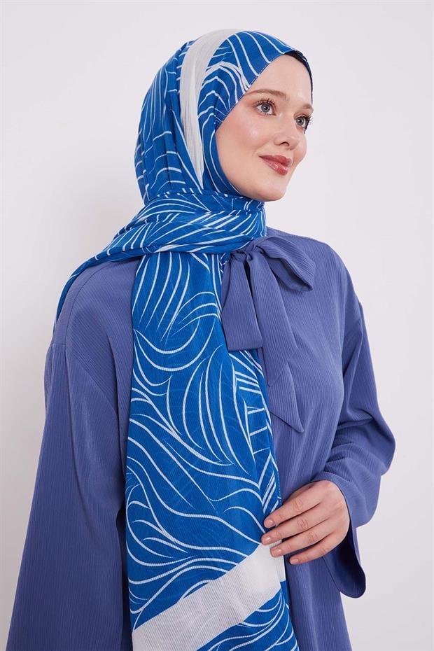 Mavi Tropikal Pamuklu Şal