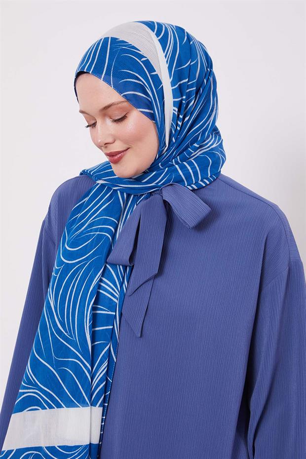 Mavi Tropikal Pamuklu Şal