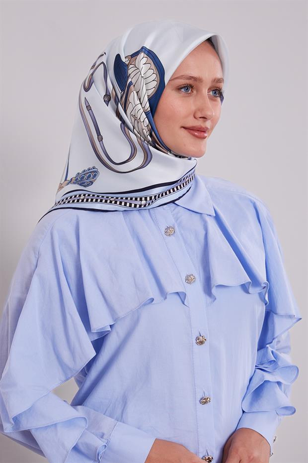 Mavi Twill İpek Eşarp Lunera Koleksiyonu