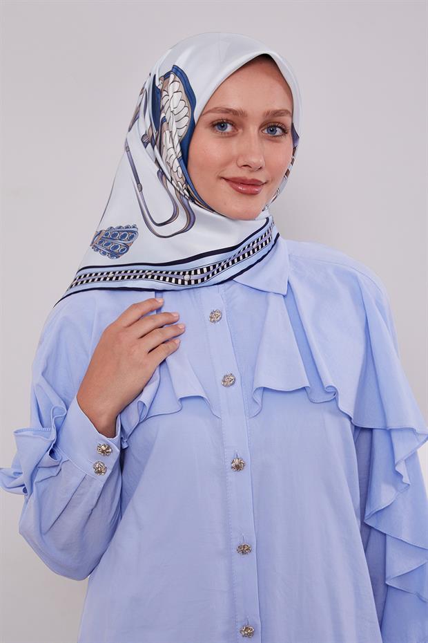 Mavi Twill İpek Eşarp Lunera Koleksiyonu