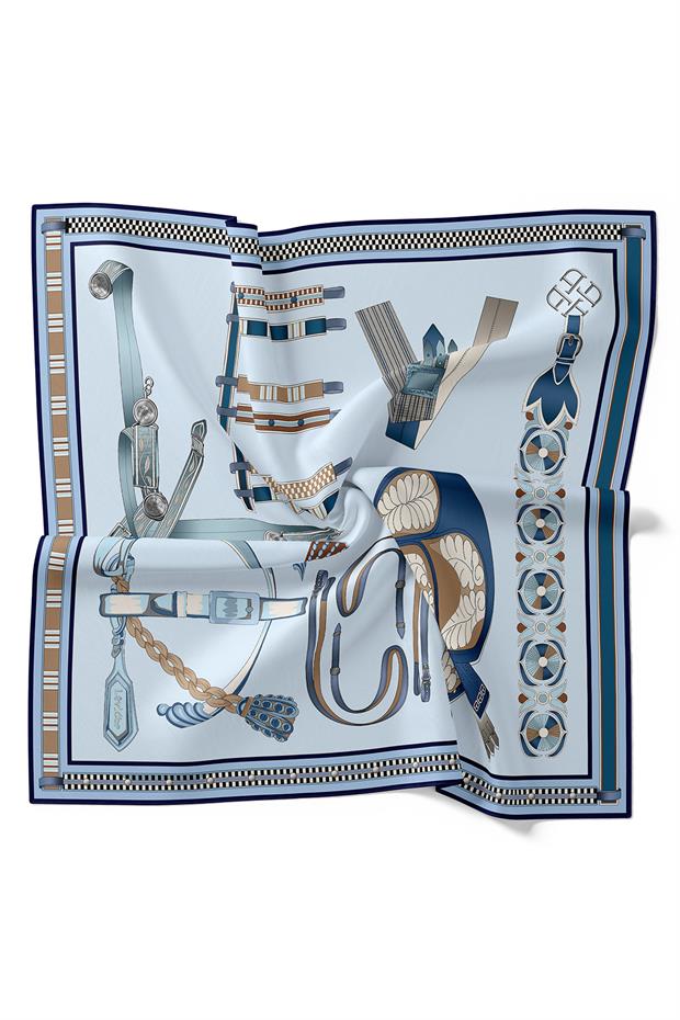 Mavi Twill İpek Eşarp Lunera Koleksiyonu