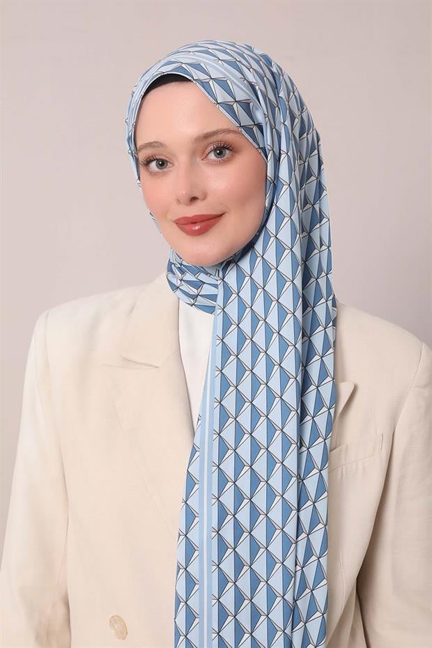 Mavi Üçgen Desen Club Şal