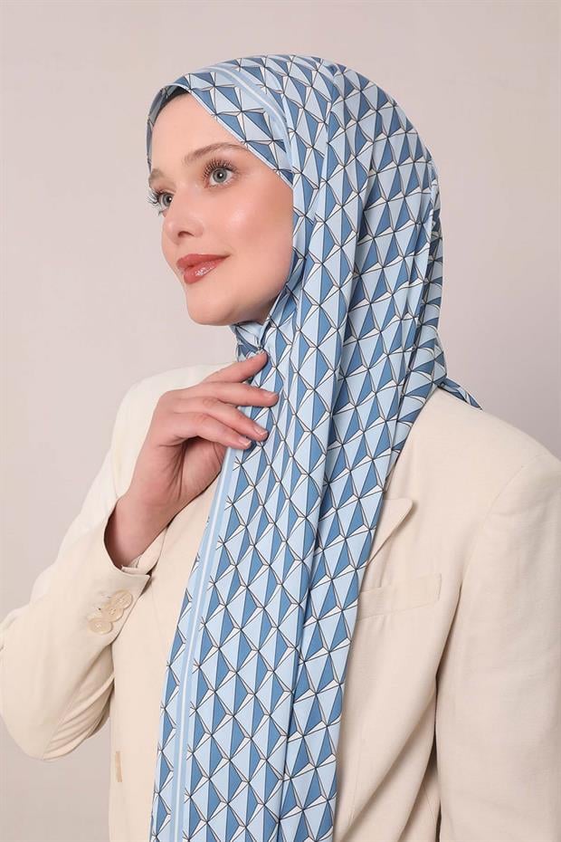 Mavi Üçgen Desen Club Şal