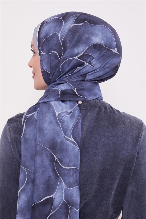Mavi Varak Desen Royal Şal