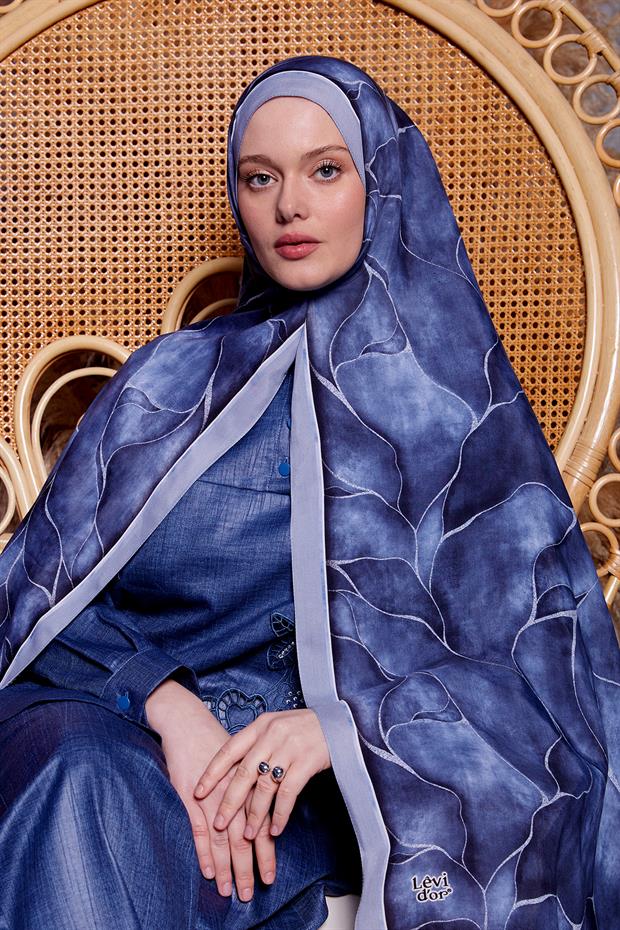 Mavi Varak Desen Royal Şal