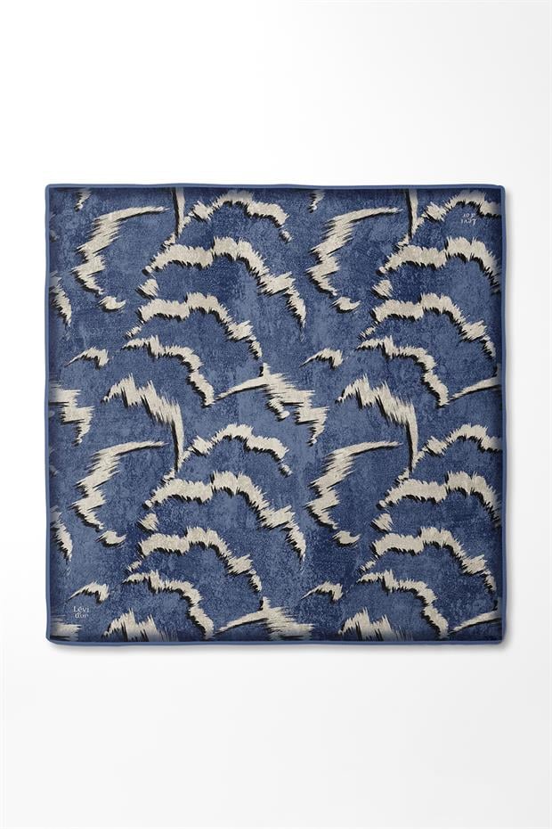 Mavi Zigzag Spor Desen Twill İpek Eşarp