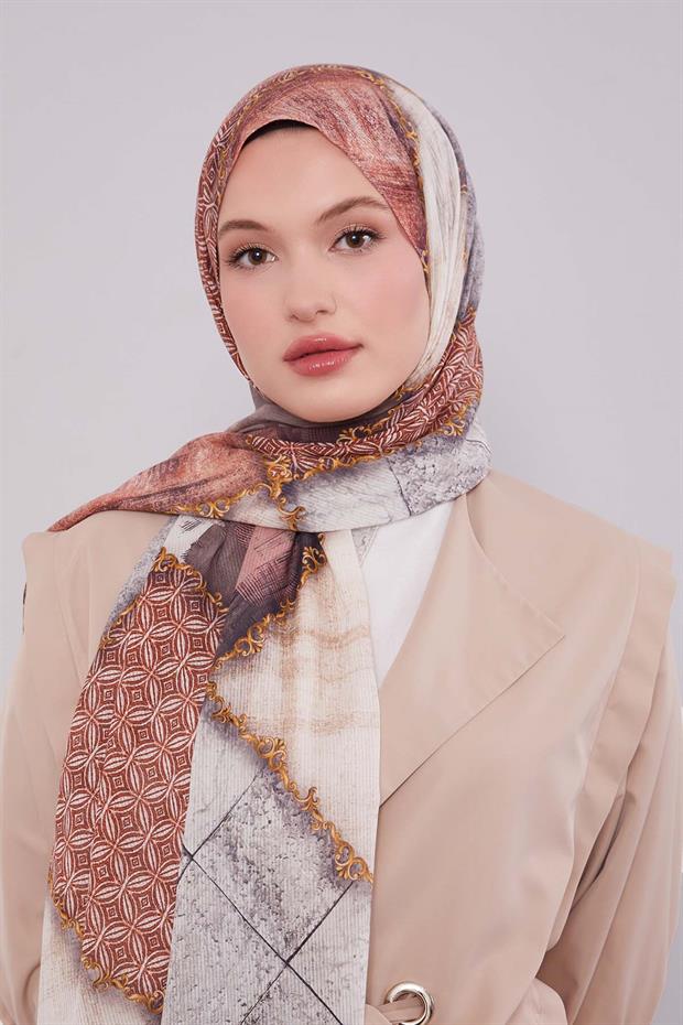 Menekşe Karışık Desen Pamuk Şal