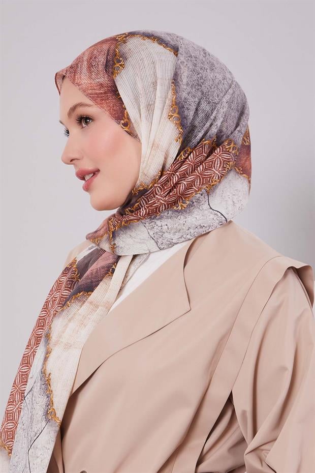 Menekşe Karışık Desen Pamuk Şal