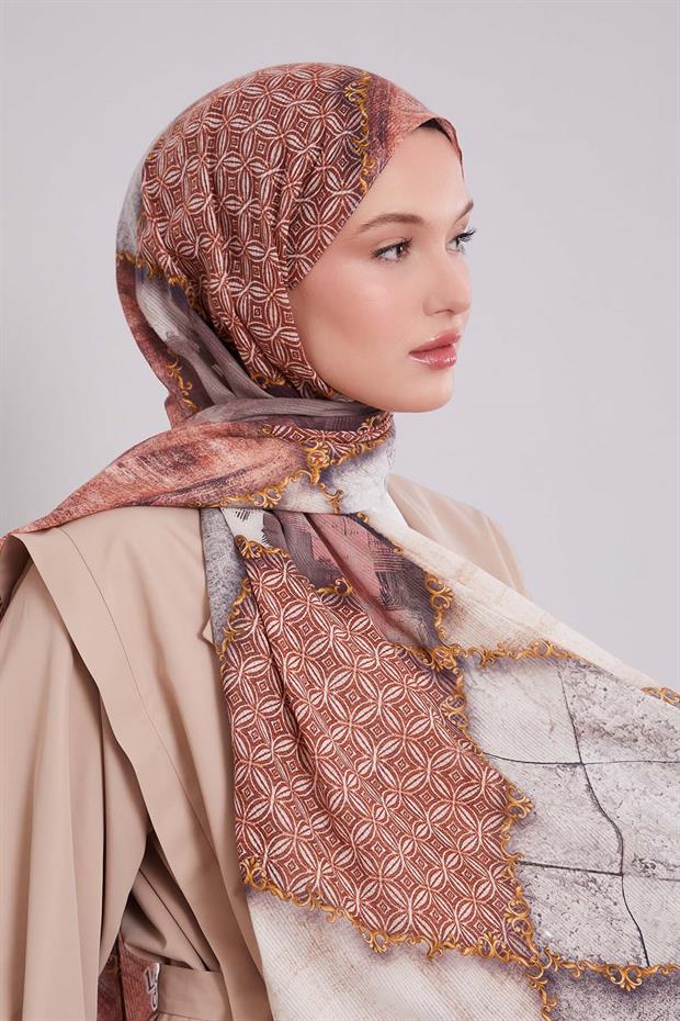 Menekşe Karışık Desen Pamuk Şal