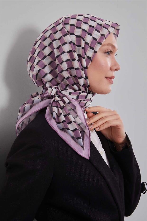 Menekşe Küp Desen Soft Eşarp