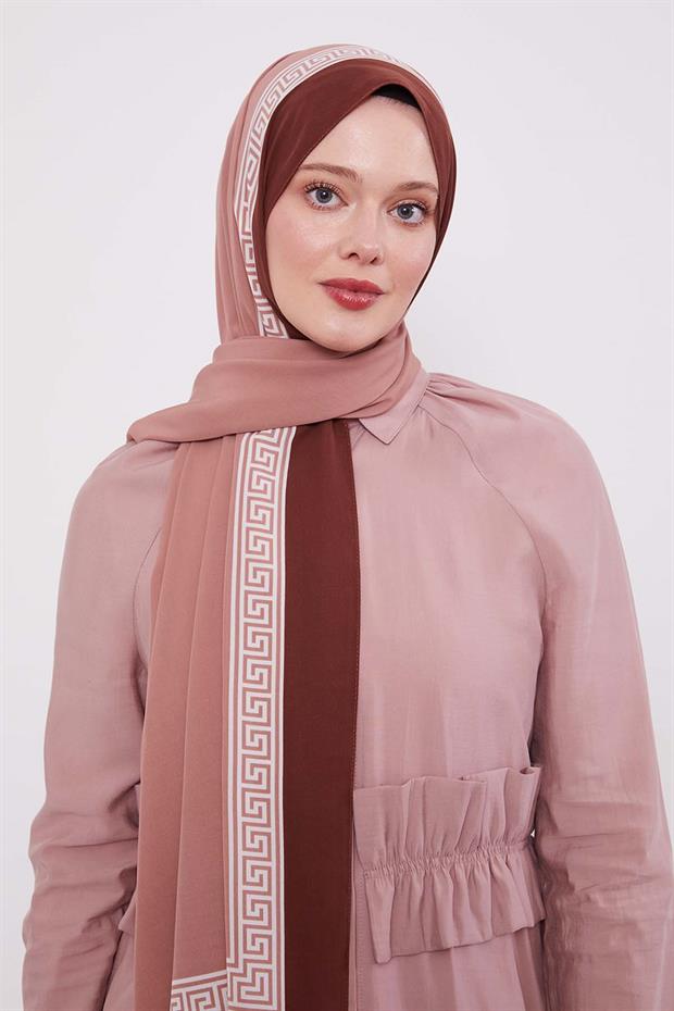 Menekşe Labirent Desen Medine İpeği Şal