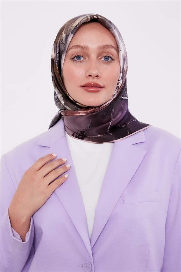 Menekşe Menekşe Desen Sura İpek Eşarp