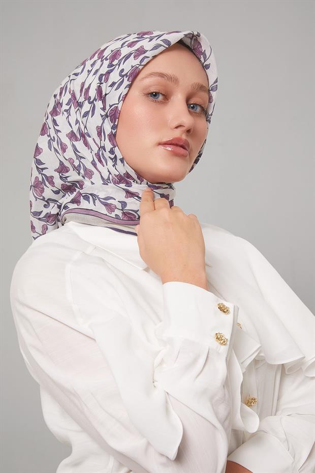 Menekşe Sarmaşık Desen Soft Eşarp