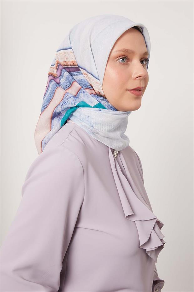 Menekşe Şerit Desen Pamuk Eşarp