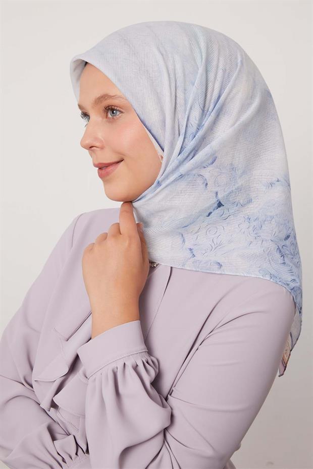 Menekşe Şerit Desen Pamuk Eşarp