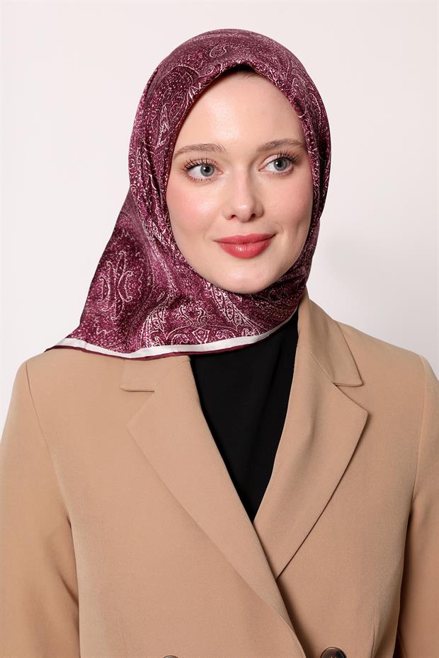 Menekşe Soyut Etnik Desen Twill İpek Eşarp