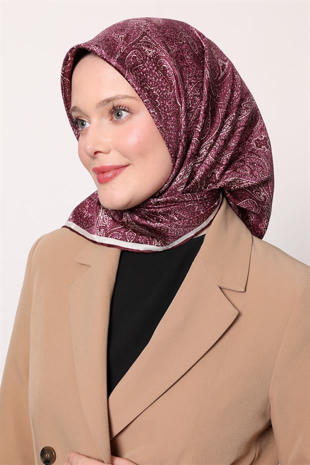 Menekşe Soyut Etnik Desen Twill İpek Eşarp
