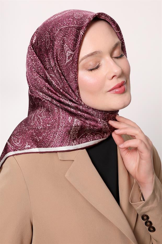 Menekşe Soyut Etnik Desen Twill İpek Eşarp