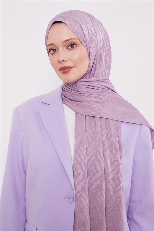 Menekşe Soyut Yaprak Desen Jakar Capri Şal