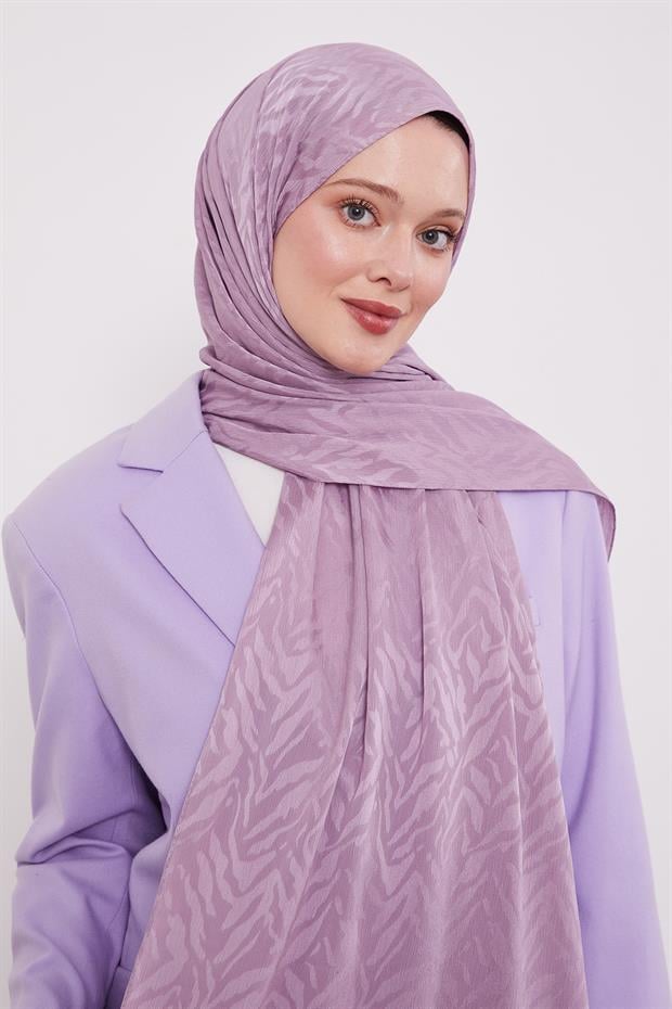 Menekşe Soyut Yaprak Desen Jakar Capri Şal