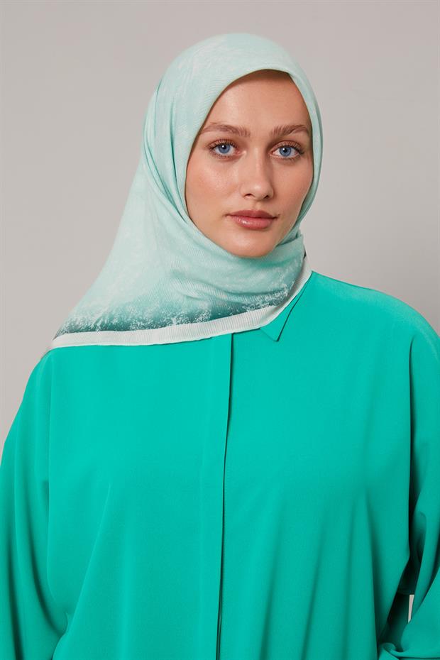 Mint Yeşili Batik Desen Pamuk Eşarp