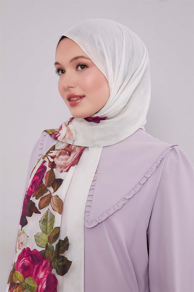 Mint Yeşili Çiçek Dalı Desen Pamuk Şal