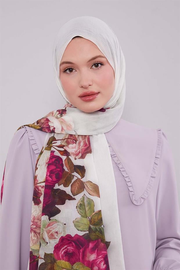 Mint Yeşili Çiçek Dalı Desen Pamuk Şal