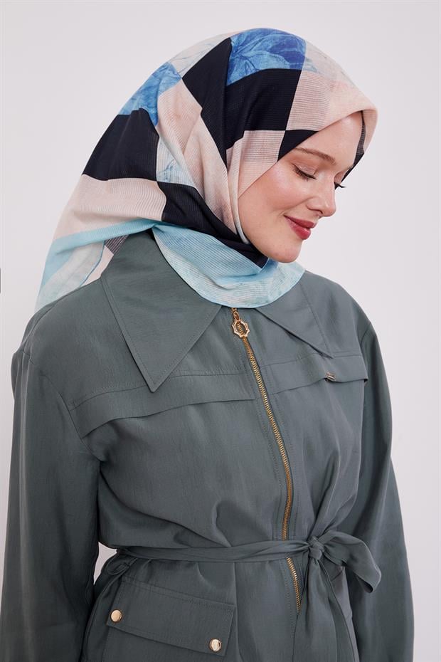 Mint Yeşili Çizgi Desen Pamuk Eşarp