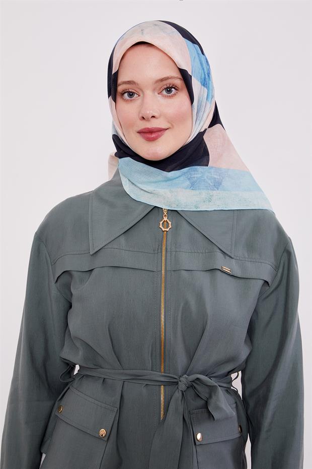 Mint Yeşili Çizgi Desen Pamuk Eşarp