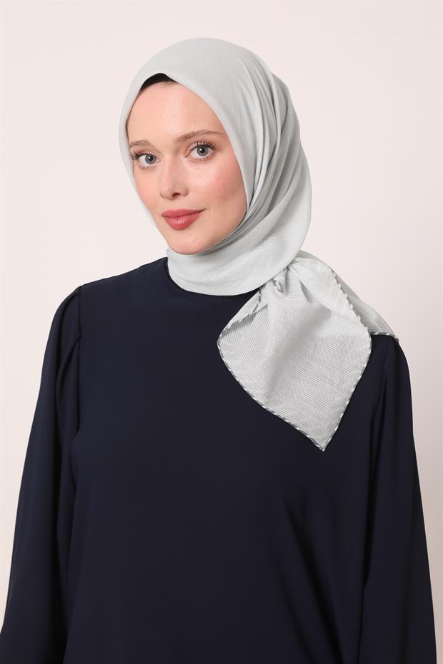Mint Yeşili Çizgili Pamuk Eşarp