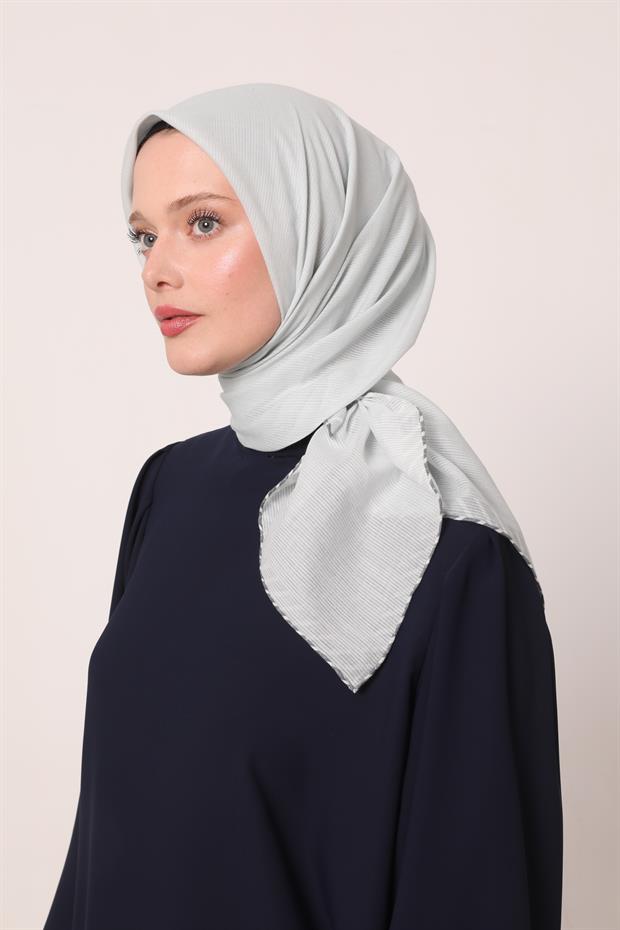 Mint Yeşili Çizgili Pamuk Eşarp