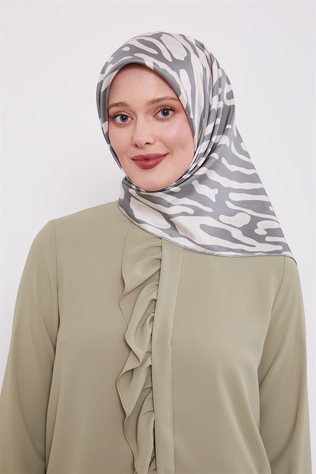 Mint Yeşili Leopar Desen Twill İpek Eşarp