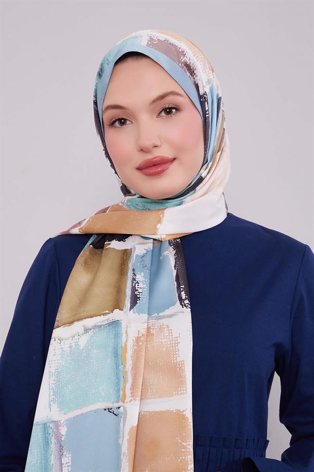 Mint Yeşili Dama Desen Twill Şal