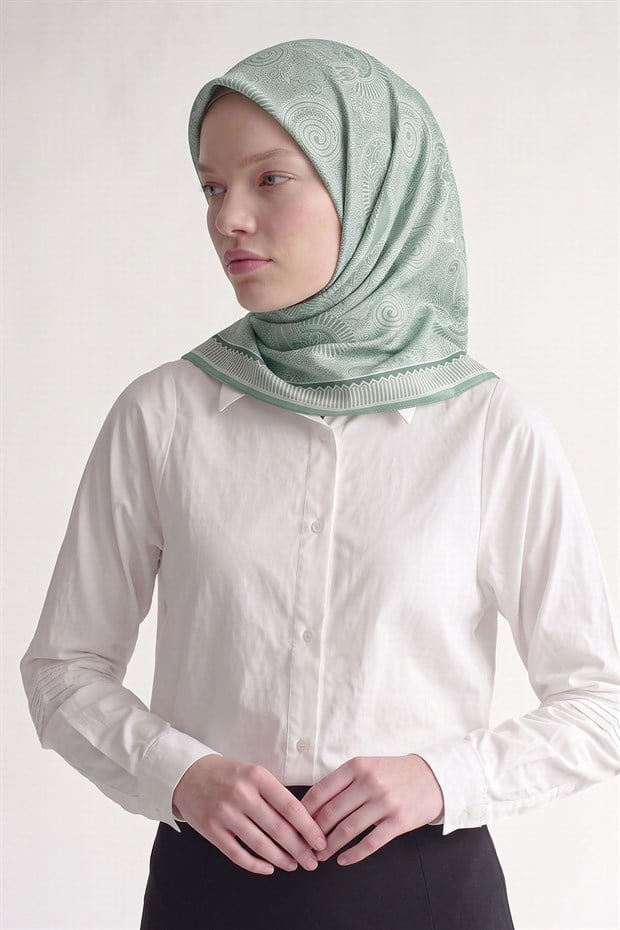 Mint Yeşili Etnik Desen Marvella Eşarp