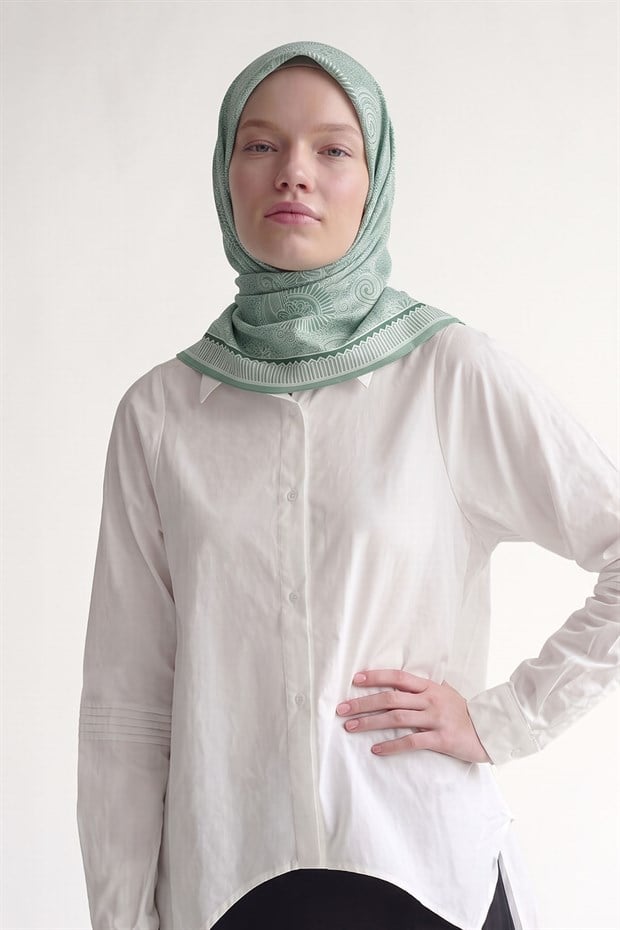 Mint Yeşili Etnik Desen Marvella Eşarp