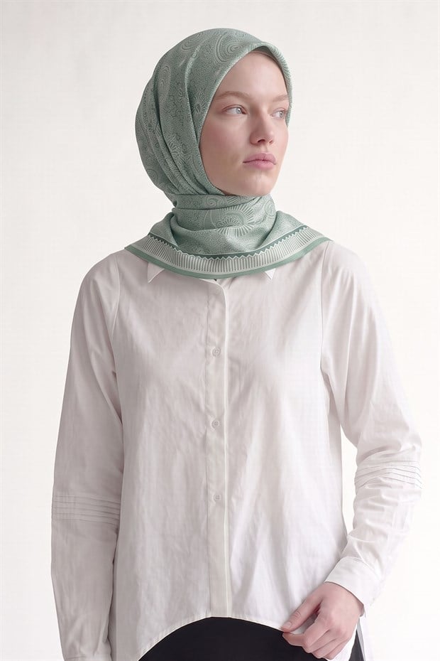 Mint Yeşili Etnik Desen Marvella Eşarp