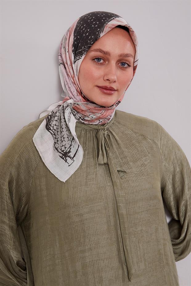 Mint Yeşili Etnik Desen Pamuk Eşarp