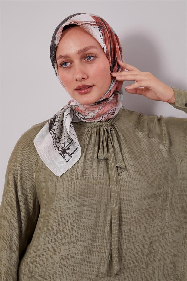 Mint Yeşili Etnik Desen Pamuk Eşarp